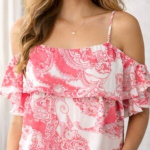 i jeans by Buffalo Pink and White Off-Shoulder Blouse